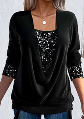 Women's Sequin Knit Blouse | Elegant Long-Sleeve Casual Top