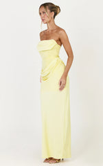 Phoebe Maxi Dress - Strapless Structured Bodice Drape Skirt Dress in Lemon