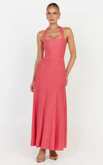 Candace Midi Dress - Halter Neck Ribbed Knit Dress in Grapefruit