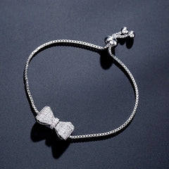 Women's Pavé Cubic Zirconia Bow Bracelet | Adjustable Stainless Steel Slider Bracelet