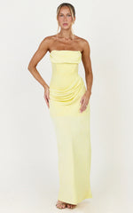 Phoebe Maxi Dress - Strapless Structured Bodice Drape Skirt Dress in Lemon