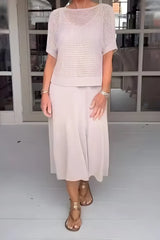 Women's Openwork Knit Two-Piece Set | Refined Airy Summer Set