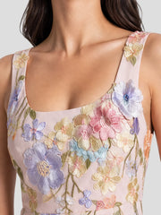 3D Floral Applique Tulle Mini Dress