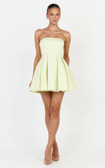 Avery Mini Dress - Strapless Fitted Bodice Full Pleated Skirt Dress in Yellow