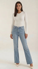 Women's Ribbed Long-Sleeve Fitted T-Shirt | Soft Round-Neck Layering Top