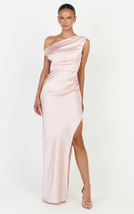 Laurie Maxi Dress - One Shoulder Ruched Dress in Pink
