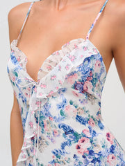 Boho Tiered Ruffle Floral Halter Maxi Dress