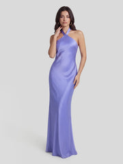 Low Cross Back Halter Maxi Dress