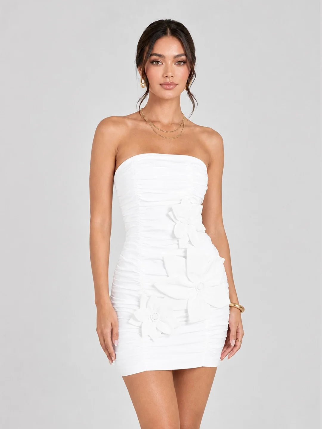 3D Floral Applique Strapless Mini Dress