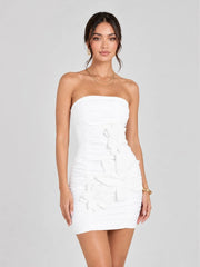 3D Floral Applique Strapless Mini Dress