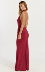 Lizzy Maxi Dress - Backless Ruched Bodycon Dress in Wine