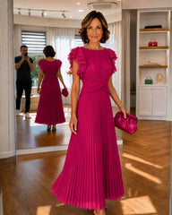 Women's Pleated Midi Dress | Elegant Flowing Occasion Dress