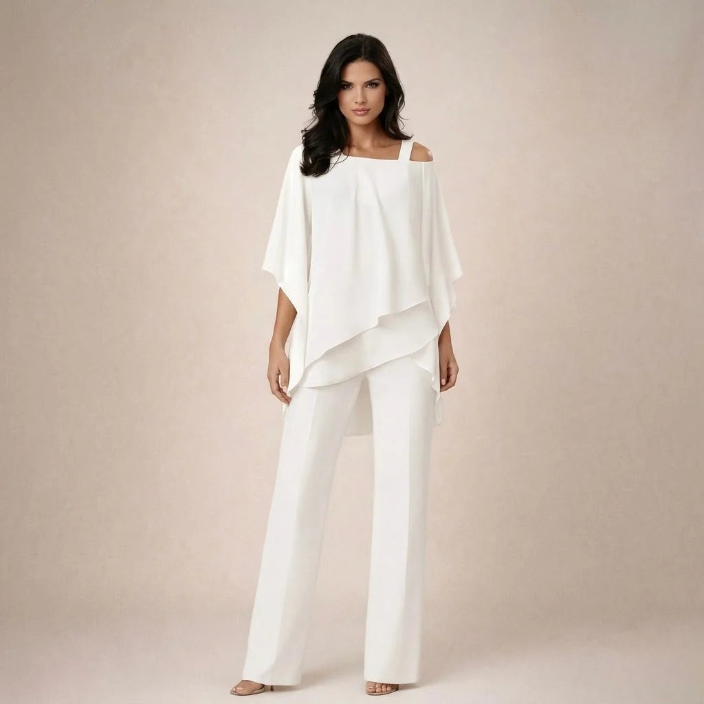 Women's Off-Shoulder Two-Piece Set | Elegant Top & Wide-Leg Trousers