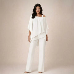 Women's Off-Shoulder Two-Piece Set | Elegant Top & Wide-Leg Trousers