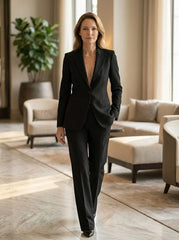 Women's Longline Blazer Suit | Tailored Single-Button Blazer & Wide-Leg Trousers