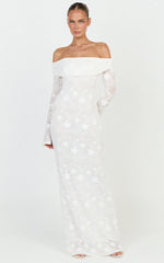 Aurelle Maxi Dress - Off Shoulder Floral Embroidered Dress in Ivory