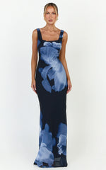 Summer Maxi Dress - Cowl Neck Slip Dress in Twilight Orchid Print