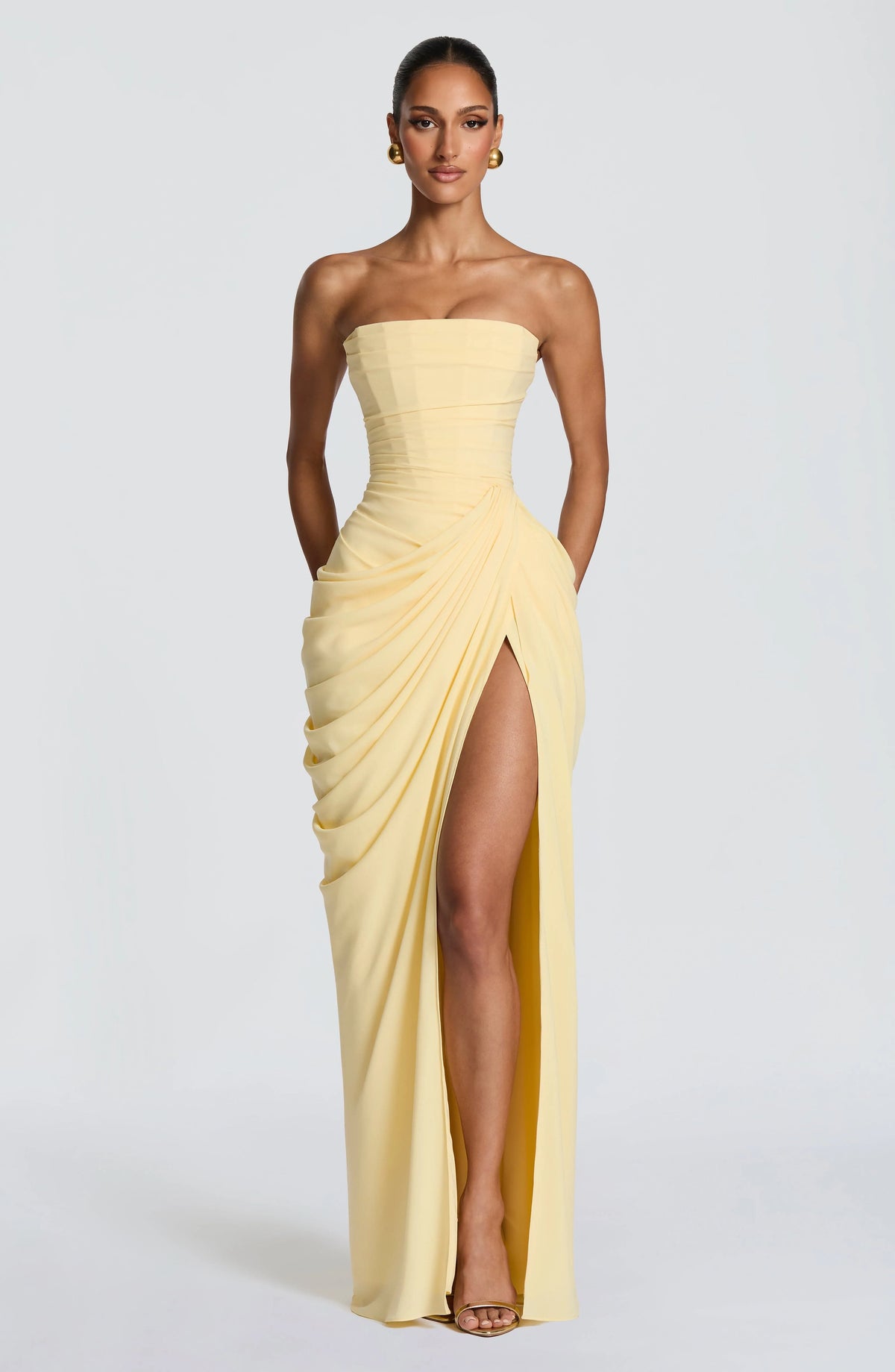 Women's Strapless Maxi Dress | Elegant Corset Slit Evening Maxi Dress