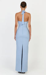 Baya Maxi Dress - Gathered Plunge Neckline Halter Dress in Pale Blue