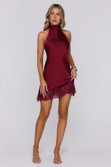 Tidal Reflections Satin Mini Dress Burgundy