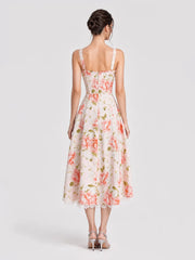 Floral Corset Lace Trim Midi Dress