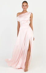 Helena Maxi Dress - Off Shoulder Godet Dress in Light Pink
