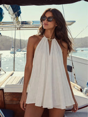 Gold-tone Clasp Keyhole Halterneck Mini Dress