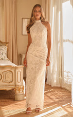 Molly Midi Dress - Backless Lace Halter Dress in White