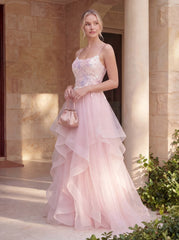Enchanting Hand-Beaded Gown with Layered Tulle Skirt
