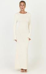 Delilah Maxi Dress - Long Sleeve Seam Detail Boucle Knit Dress in Cream