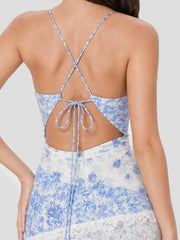 Floral Halter Maxi Dress with Lace Insert