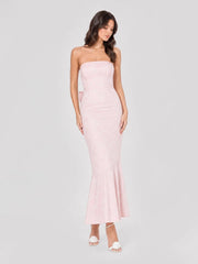 Oversized Bow Back Strapless Jacquard Maxi Dress