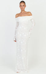 Aurelle Maxi Dress - Off Shoulder Floral Embroidered Dress in Ivory