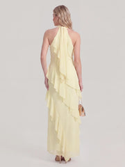 Halterneck Flowy Tiered Ruffle Maxi Dress