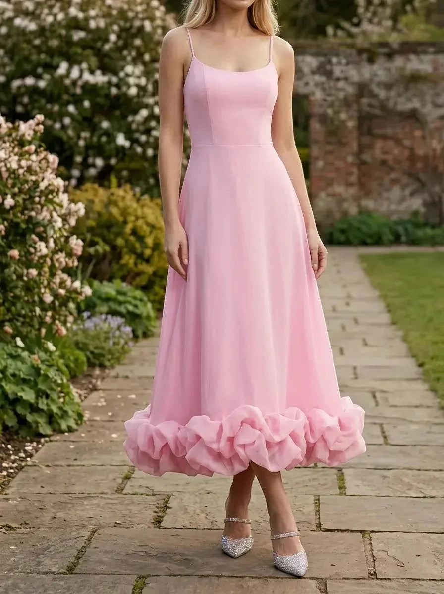 Women's Ruffle Midi Dress | Elegant Flowing Evening Dress
