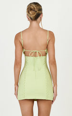 Gigi Mini Linen Blend Dress - Sweetheart Tie Back Scallop Detail Dress in Pastel Green