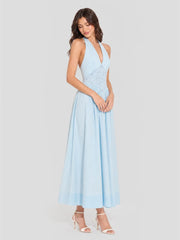 Broderie Anglaise Cotton Halter Maxi Dress