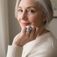 Women's Vintage Turquoise Stackable Ring Set | Silver-Tone Boho Rings