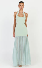 Barbara Maxi Dress - Halter Scoop Neck Contrast Georgette Dress in Sage