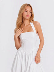 Cherry Embroidered Halter Midi Dress
