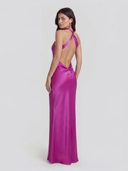 Low Cross Back Halter Maxi Dress