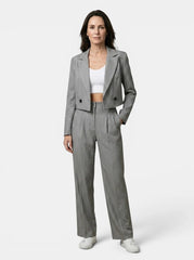 Women's Pinstripe Suit | Cropped Tailored Blazer & Wide-Leg Trousers