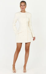 Charlotte Mini Dress - Double Breasted Long Sleeve Dress in Cream