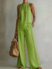 Women's Wide-Leg Trouser Set | Elegant Lace-Top Two-Piece Set