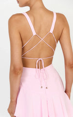 Beryl Midi Dress - Deep V Neck Sleeveless Layered Dress in Pink
