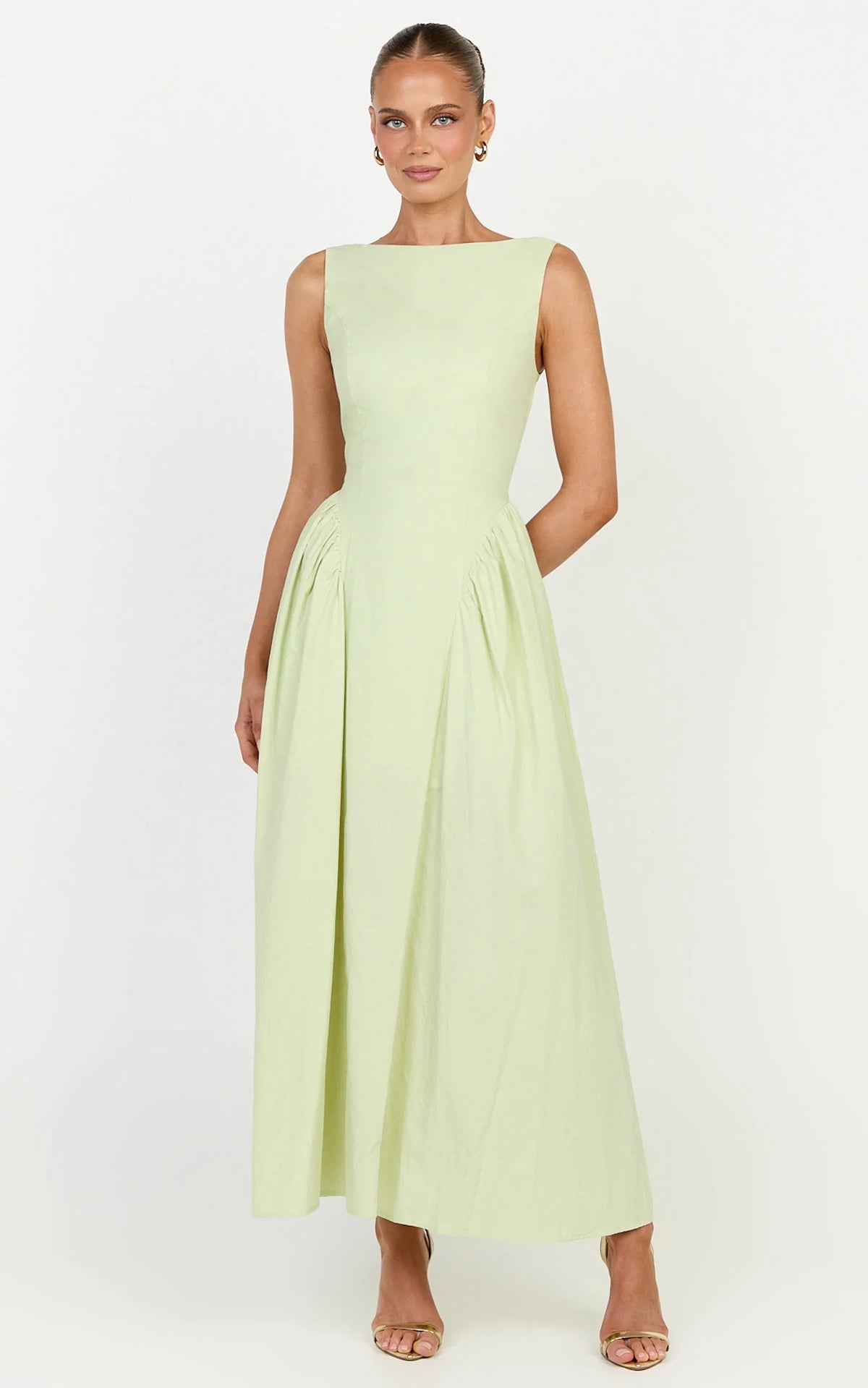Casina Midi Dress - Boat Neck Tie Back Fit And Flare Dress in Sage