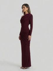 Asymmetric-Neck Maxi Dress With Ruched Detailing