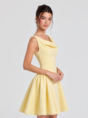 Butter Cowl Neck Bow Back Skater Mini Dress