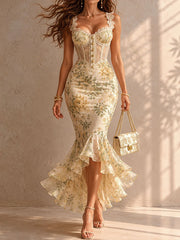 Women's Sequin Mermaid Maxi Dress | Elegant Sweetheart Ruffle-Hem Gown
