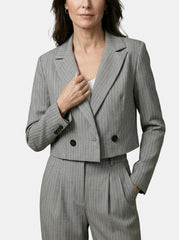 Women's Pinstripe Suit | Cropped Tailored Blazer & Wide-Leg Trousers